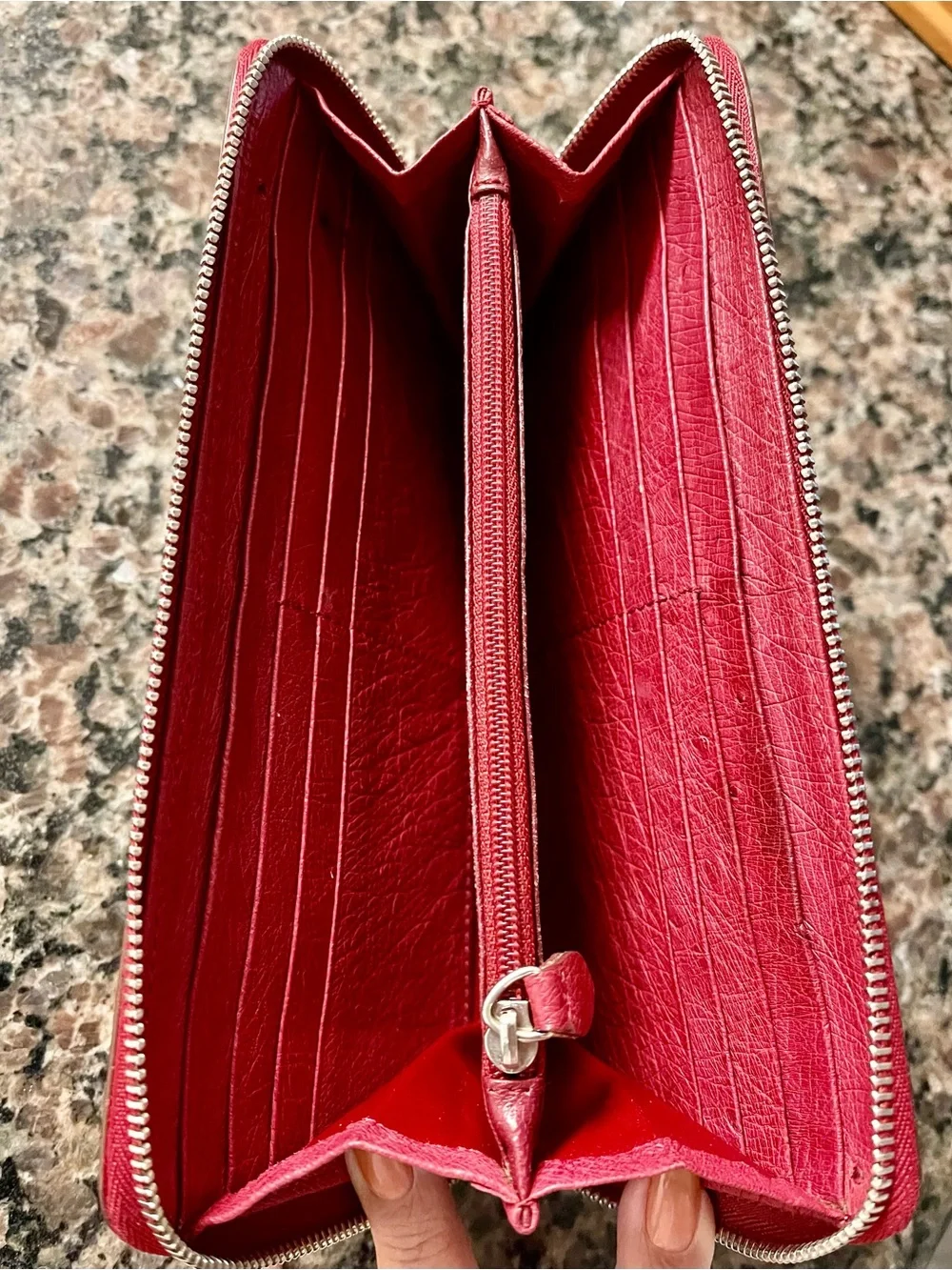 Burgundy genuine Ostrich-Textured Leather clutch ladies wallet
